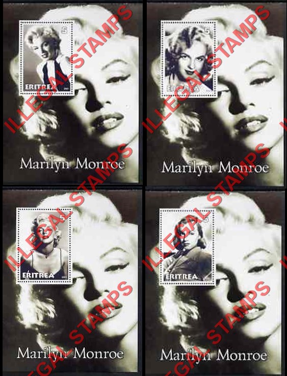Eritrea 2001 Marilyn Monroe Counterfeit Illegal Stamp Souvenir Sheets of 1 Eritrea 2001 Marilyn Monroe Counterfeit Illegal Stamp Souvenir Sheets of 1